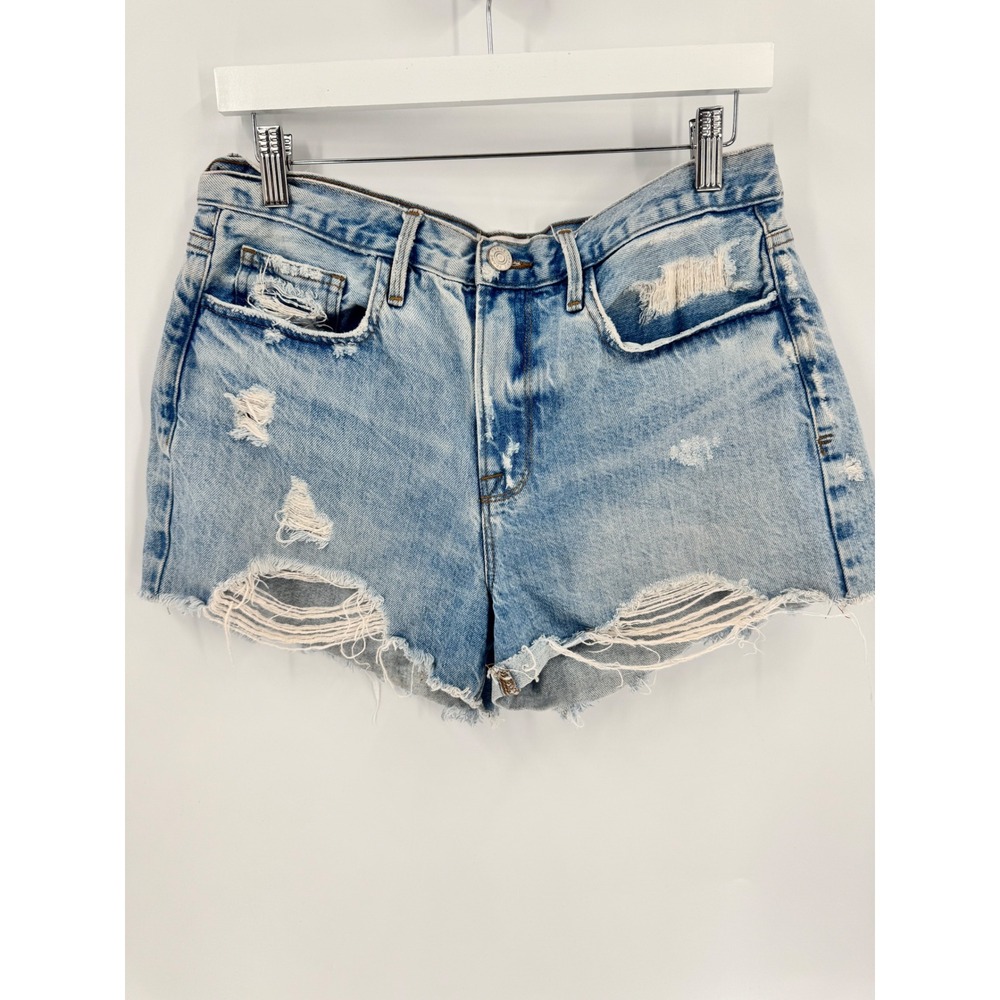 FRAME Baines Rips Denim Shorts Women 29 Light Blue Distressed‎ High Rise Cutoff